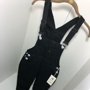 Black Denim Twill Overall Pants